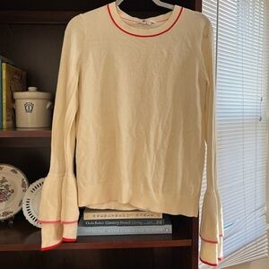 Boden White Wool/Cotton Blend Bell Sleeve Cream Sweater Womens SZ 10
